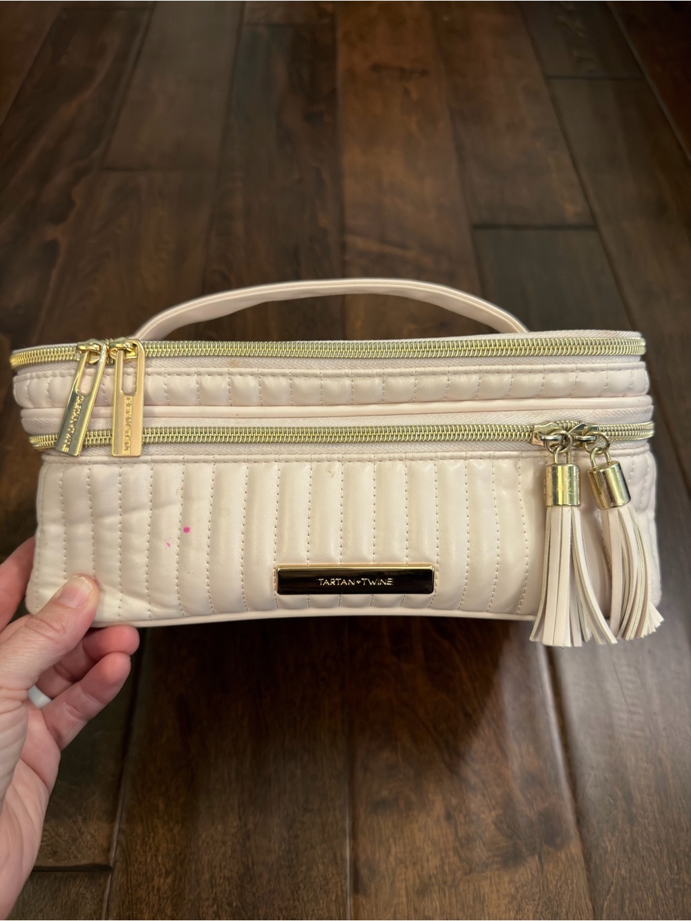 Light Pink Quilted Cosmetic Case with Tassels